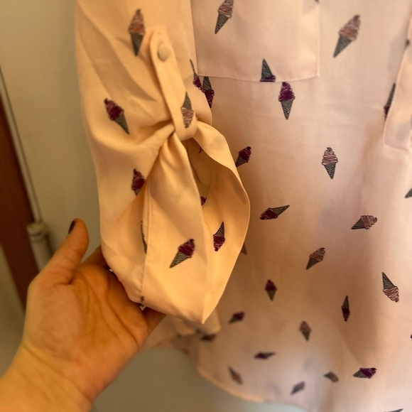 Torrid Harper Georgette Blouse Sz 3 Top Ice Cream 3/4 Roll Tab Sleeve Pink - Picture 8 of 10